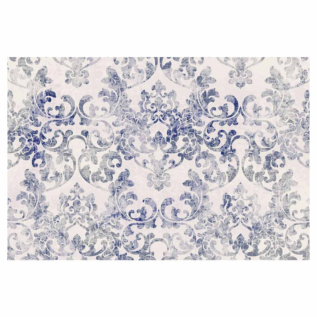 CLASSIC BLUE LIGHT FLEUR DE LIS DISTRESSED RECTANGULAR RUG