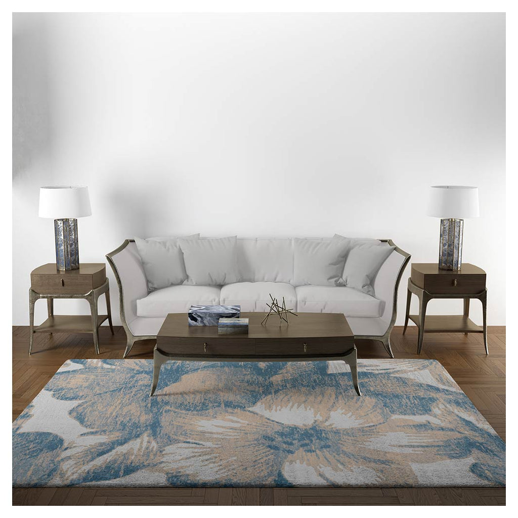 CLASSIC BLUE VINTAGE FLOWER RECTANGULAR RUG