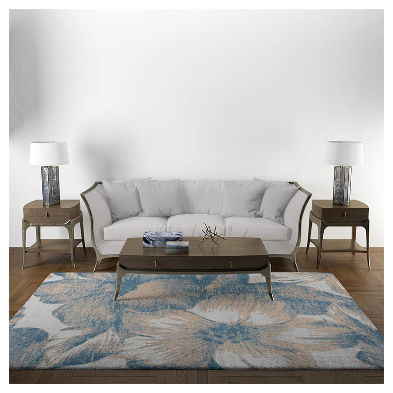 CLASSIC BLUE VINTAGE FLOWER RECTANGULAR RUG