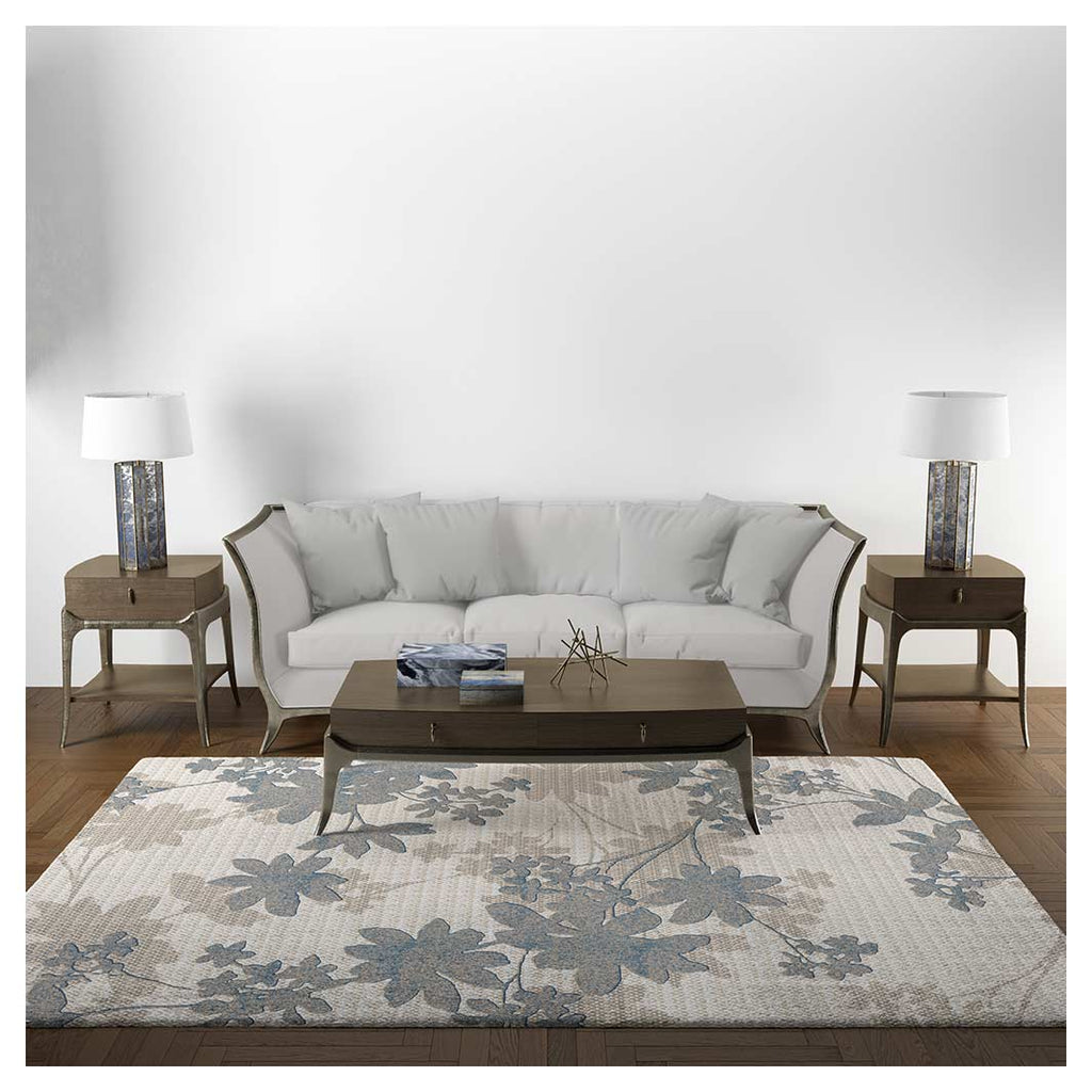 CLASSIC BLUE BEIGE TONED FOLIAGE RECTANGULAR RUG