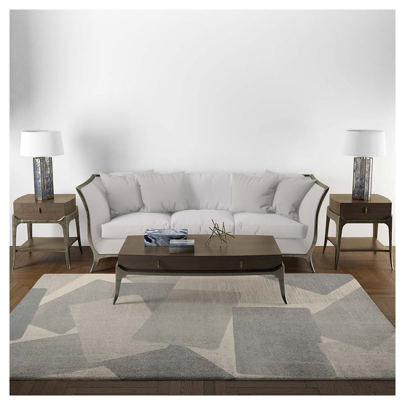 CONTEMPORARY BROWN BLOCK PATTERN RECTANGULAR RUG