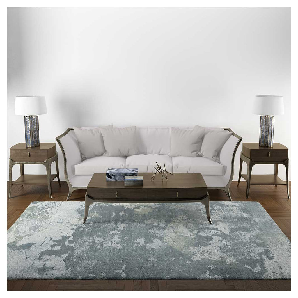 CONTEMPORARY BLUE  DISTRESSED CONCRETE RECTANGULAR RUG
