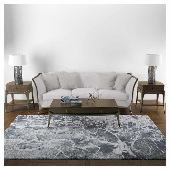 CONTEMPORARY BLUE OCEAN MARBLE ABSTRACT RECTANGULAR RUG