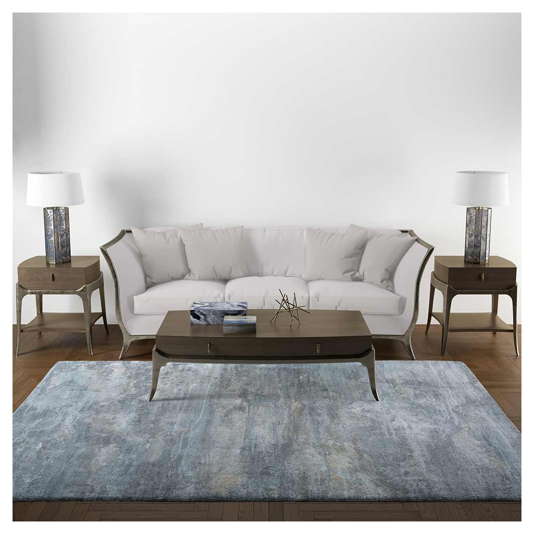 CONTEMPORARY BLUE CONCRETE VINTAGE RECTANGULAR RUG