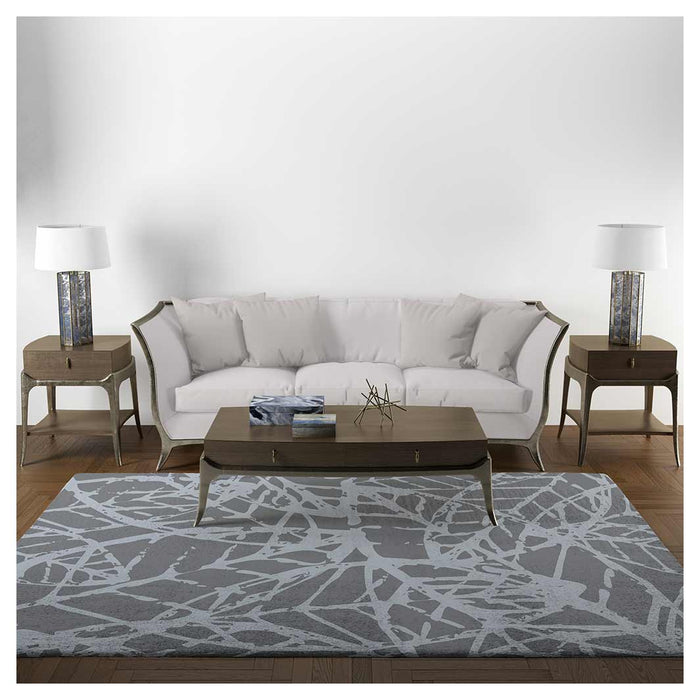 CONTEMPORARY CHARCOAL DISTRESSED ART LEAVES RECTANGULAR RUG