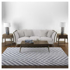 CONTEMPORARY BLUE GREY TONED MINIMALISTIC LINES RECTANGULAR RUG