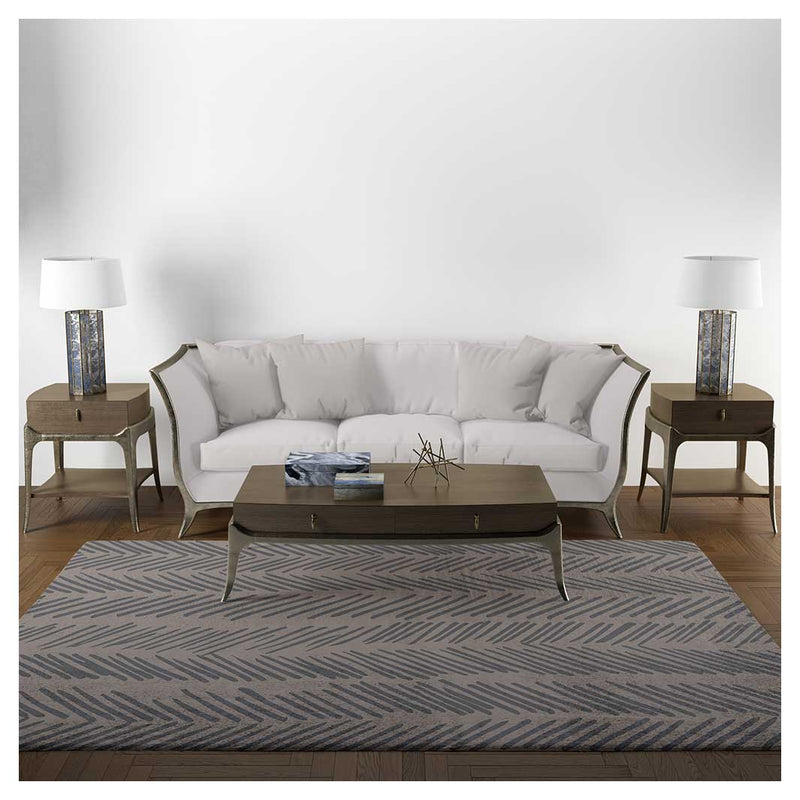 CONTEMPORARY BROWN AND NAVY HERRINGBONE RECTANGULAR RUG