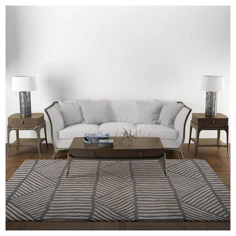 CONTEMPORARY BROWN TRIBAL LINE ART RECTANGULAR RUG