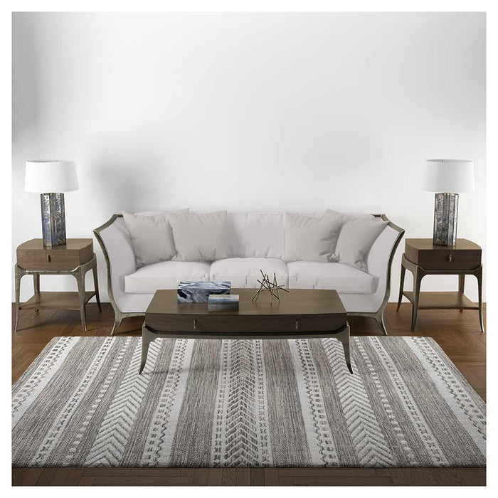 CONTEMPORARY GREY AND WHITE LINE PATTERN RECTANGULAR RUG