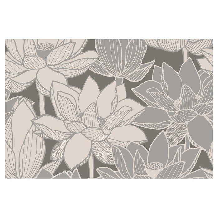 CONTEMPORARY GREY FLOWER PATTERN BOLD RECTANGULAR RUG