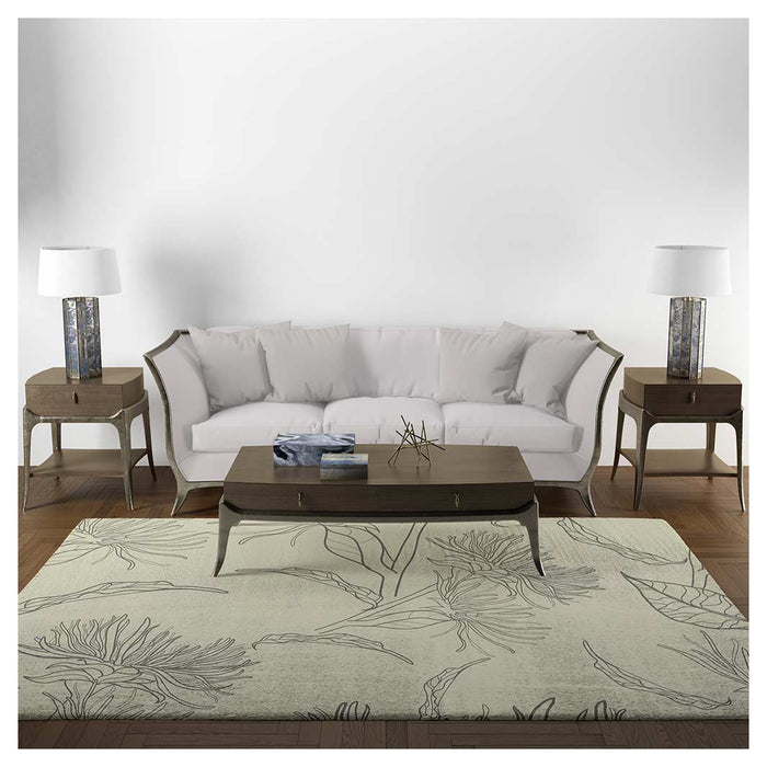 CONTEMPORARY GREEN BOTANICAL LINE ART RECTANGULAR RUG