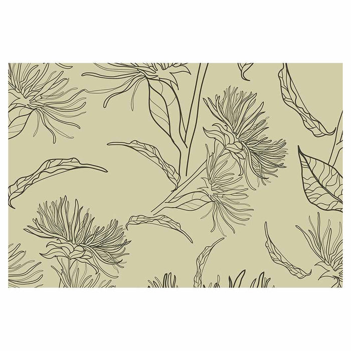 CONTEMPORARY GREEN BOTANICAL LINE ART RECTANGULAR RUG