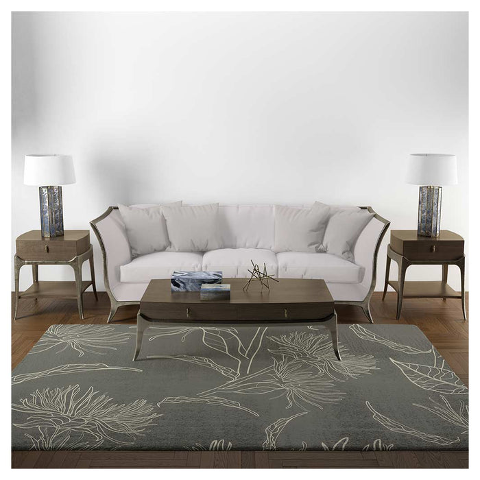 CONTEMPORARY DARK OLIVE BOTANICAL LINE ART  RECTANGULAR RUG