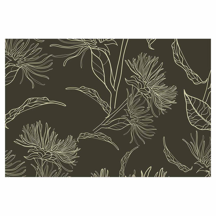 CONTEMPORARY DARK OLIVE BOTANICAL LINE ART  RECTANGULAR RUG