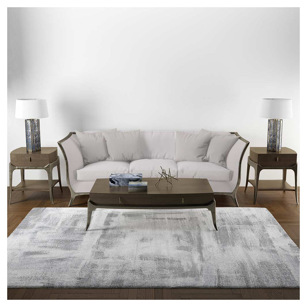 CONTEMPORARY WHITE DISTRESSED BRUSH STROKES RECTANGULAR RUG