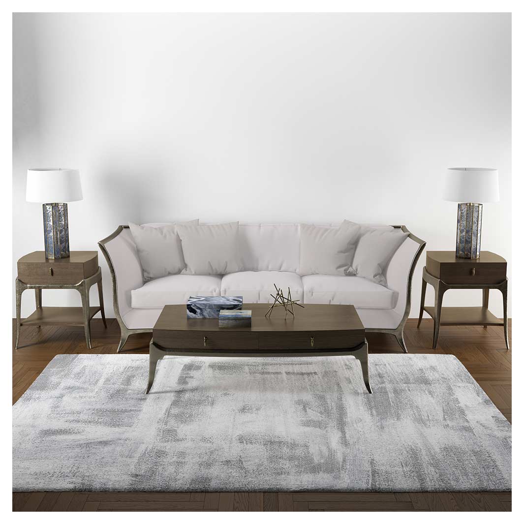 CONTEMPORARY WHITE DISTRESSED BRUSH STROKES RECTANGULAR RUG