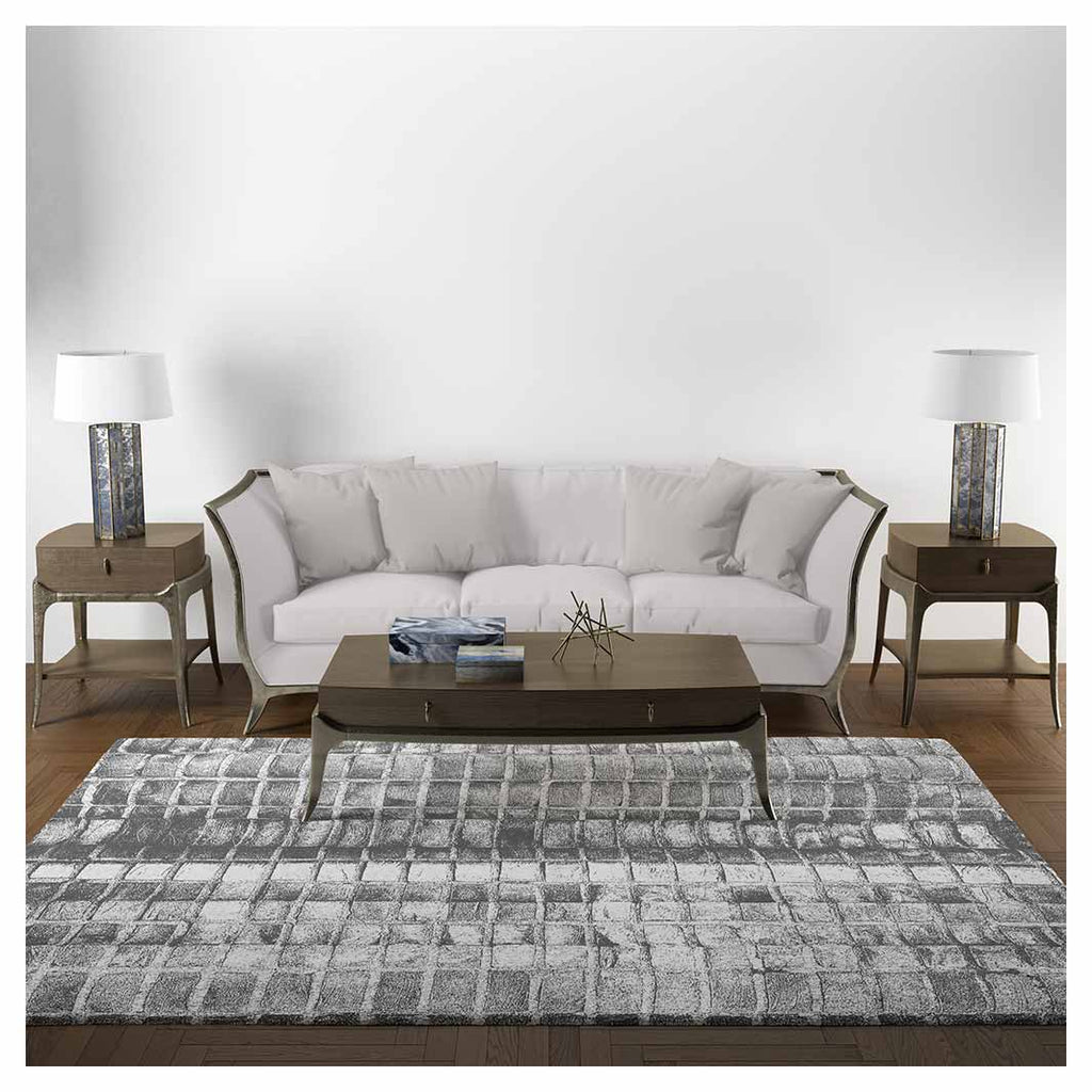 CONTEMPORARY GREY BRICK PATTERN RECTANGULAR RUG