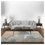 CONTEMPORARY BLUE VINTAGE RETRO FLORAL RECTANGULAR RUG