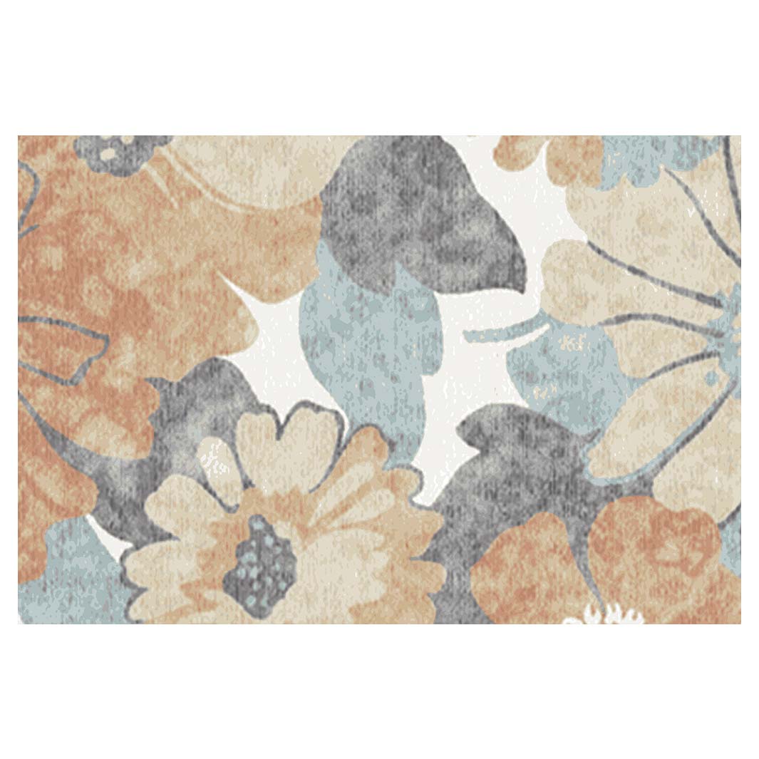 CONTEMPORARY BLUE VINTAGE RETRO FLORAL RECTANGULAR RUG