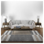 CONTEMPORARY BLACK BROWN GEOMETRIC STRIPE RECTANGULAR RUG