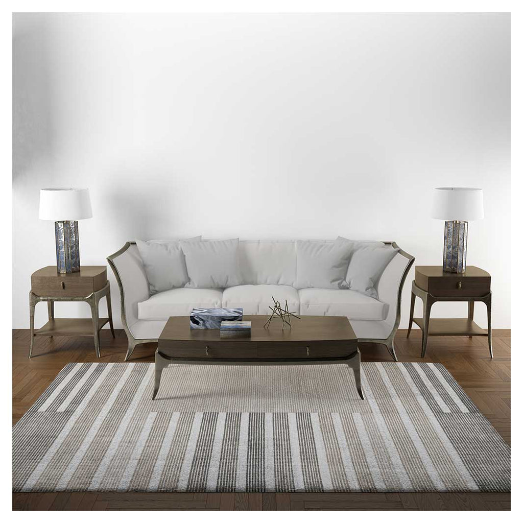 CONTEMPORARY BEIGE BROWN GEOMETRIC STRIPE RECTANGULAR RUG