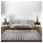 CONTEMPORARY BEIGE BROWN GEOMETRIC STRIPE RECTANGULAR RUG
