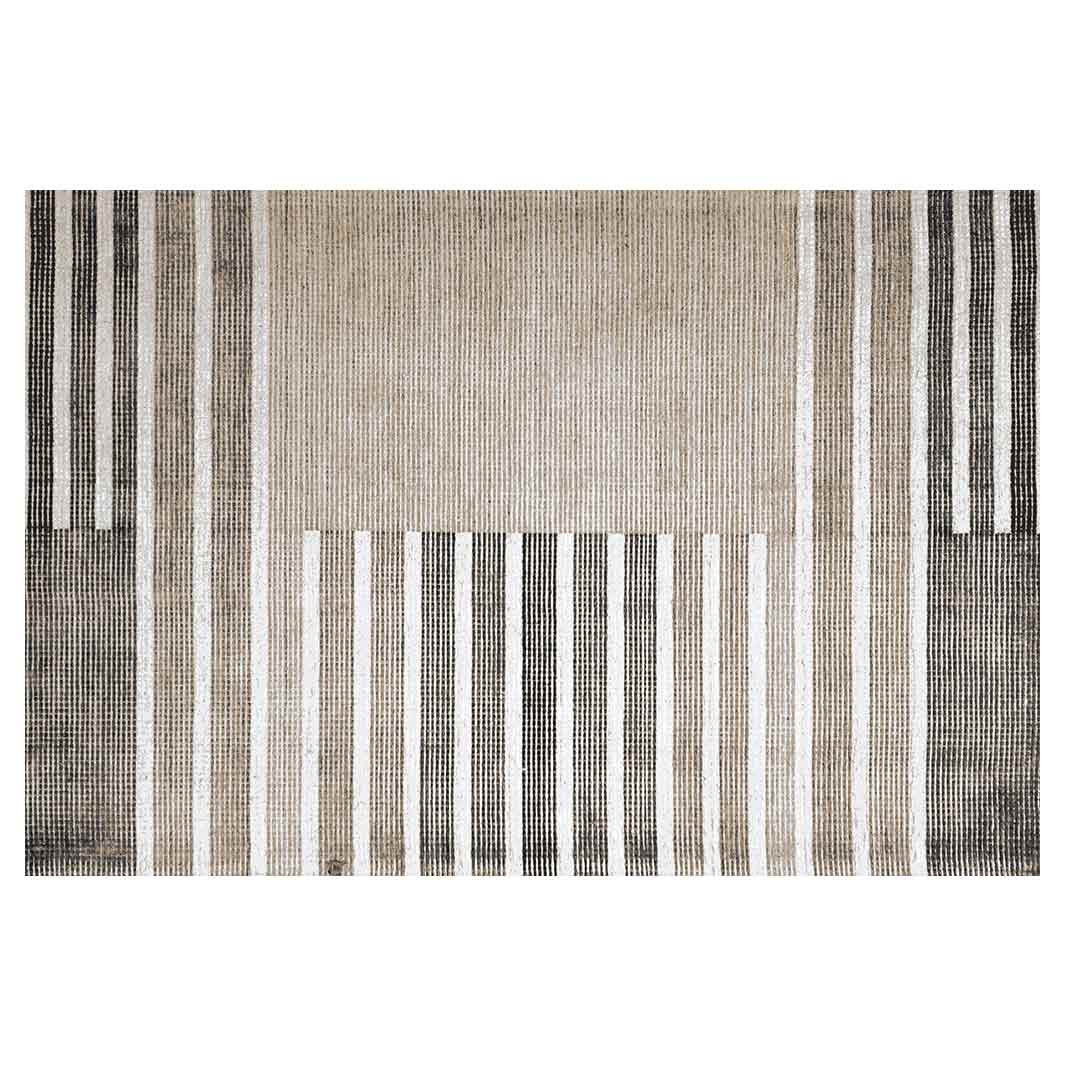 CONTEMPORARY BEIGE BROWN GEOMETRIC STRIPE RECTANGULAR RUG