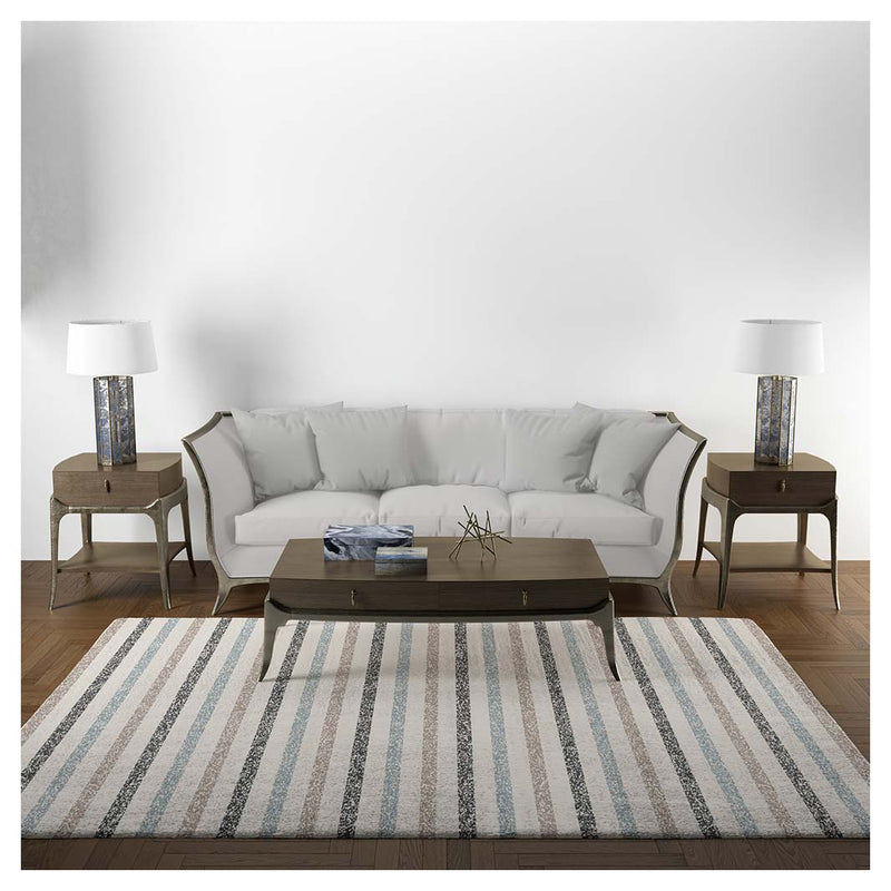 CONTEMPORARY BLUE BEIGE TONES LINES RECTANGULAR RUG