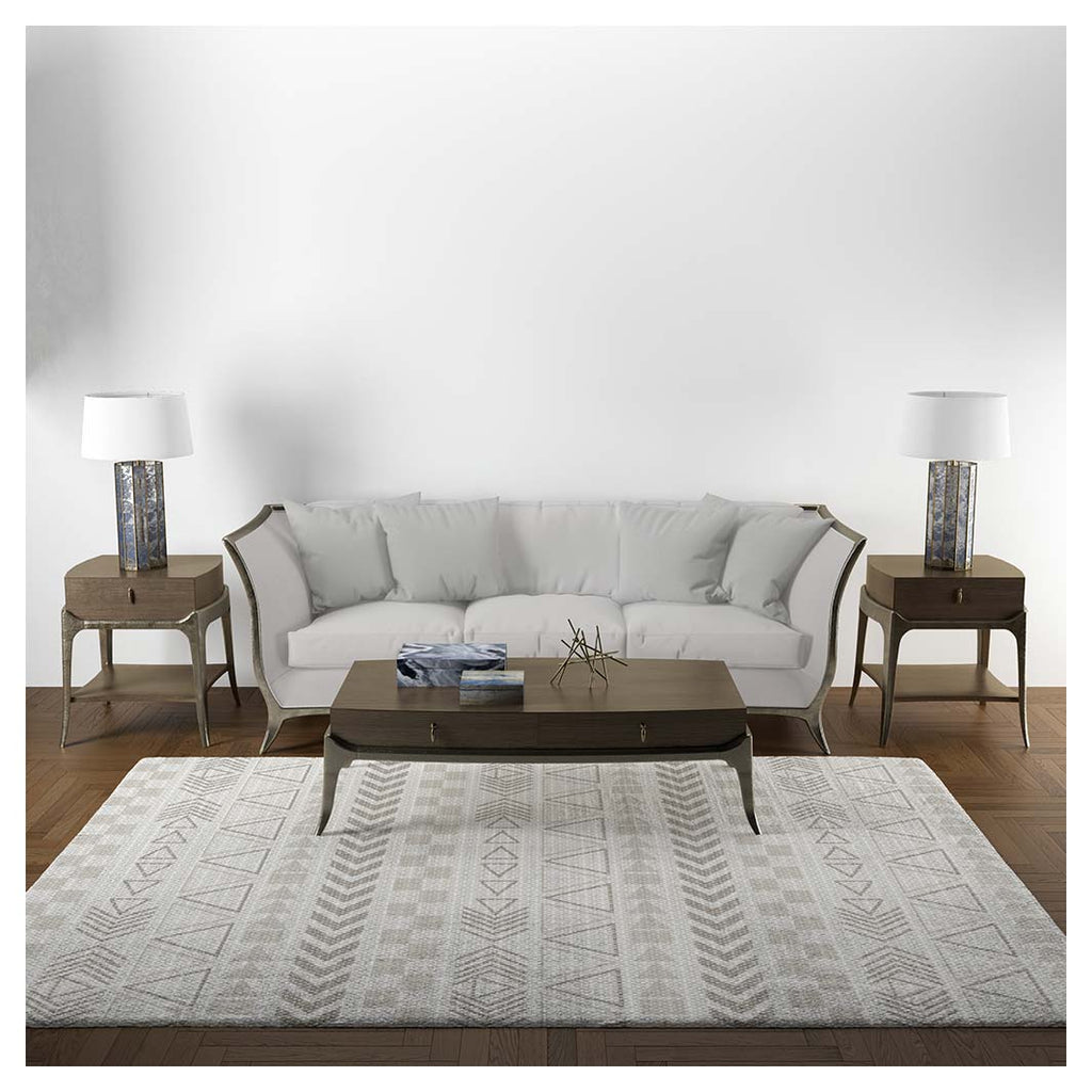 CONTEMPORARY GREY LIGHT TRIBAL RECTANGULAR RUG