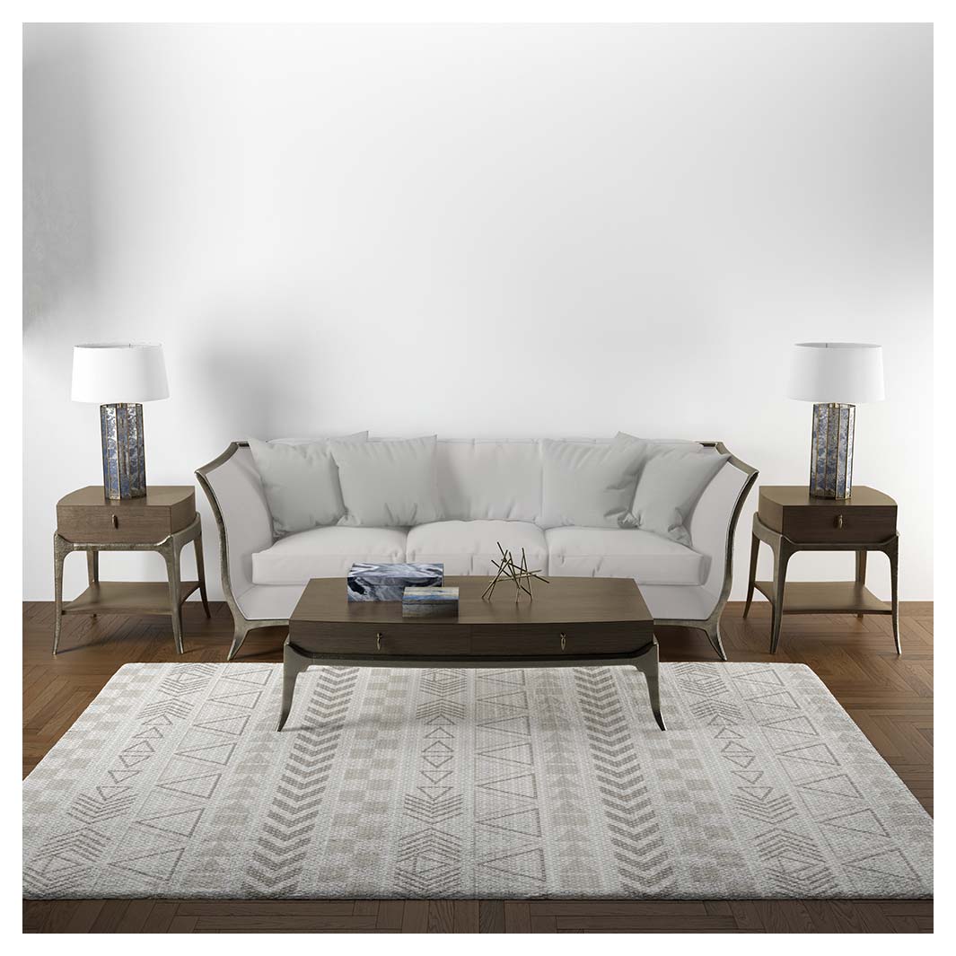 CONTEMPORARY GREY LIGHT TRIBAL RECTANGULAR RUG