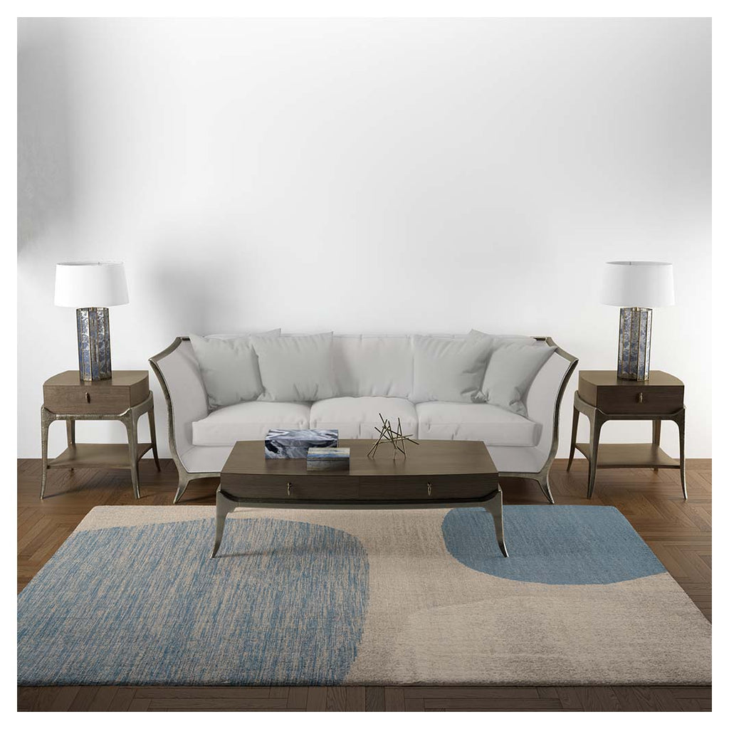 CONTEMPORARY BLUE ABSTRACT ROUND RECTANGULAR RUG