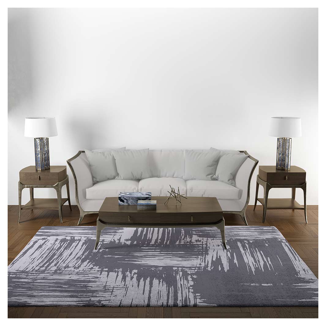 MODERN GREY INK BRUSH CROSS PATTERN RECTANGULAR RUG