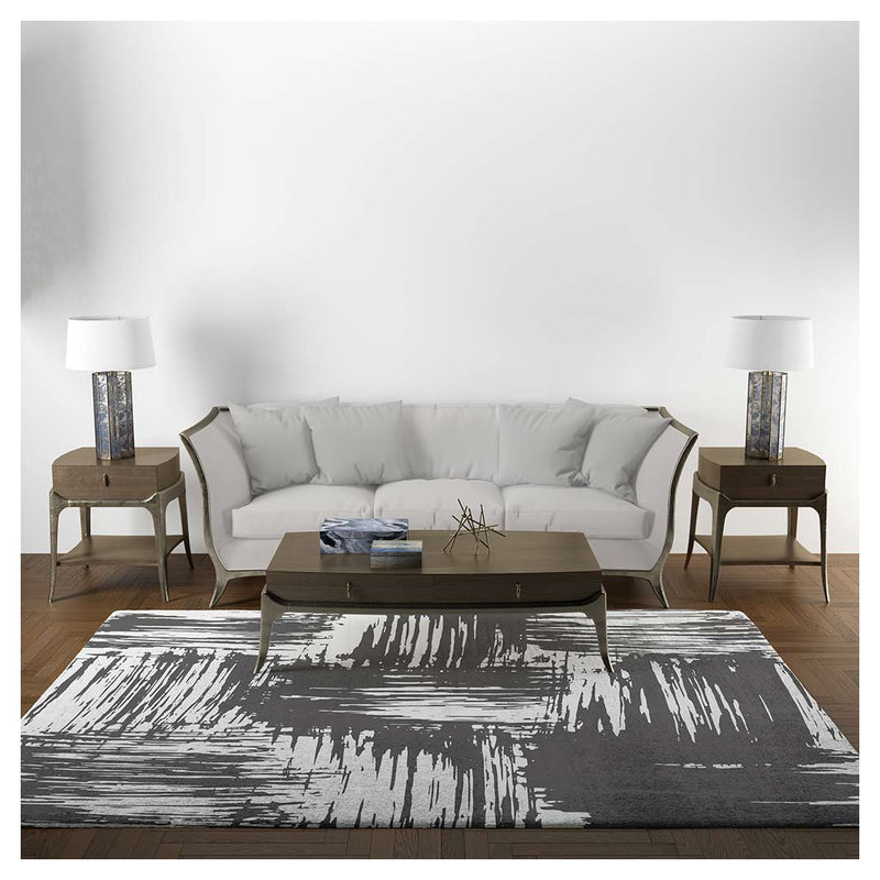 MODERN BLACK INK BRUSH CROSS PATTERN RECTANGULAR RUG