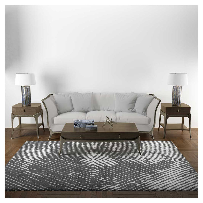 MODERN BLACK MONA LISA DIAMOND ABSTRACT RECTANGULAR RUG