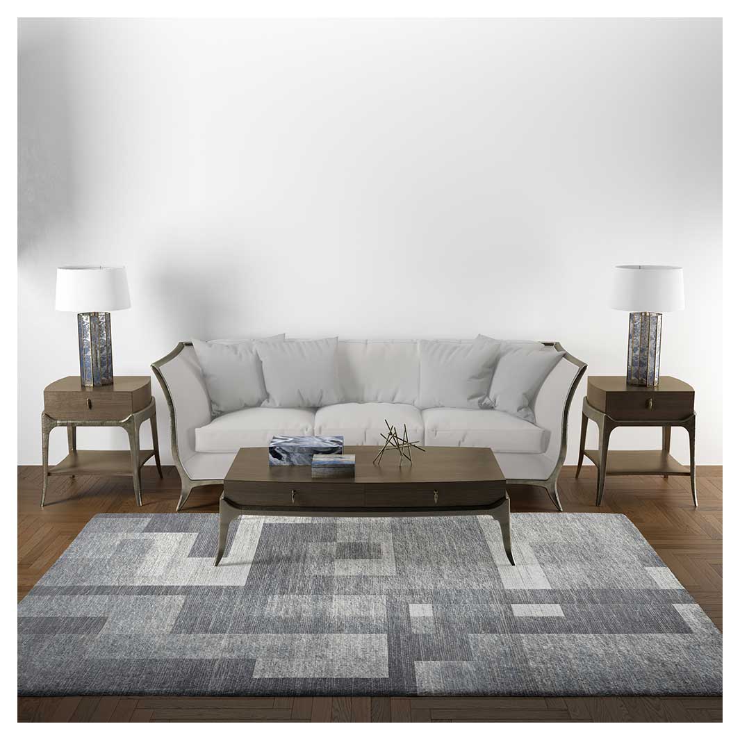 MODERN CHARCOAL GEOMETRIC BLOCKS RECTANGULAR RUG