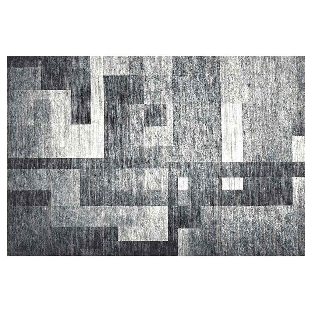 MODERN CHARCOAL GEOMETRIC BLOCKS RECTANGULAR RUG