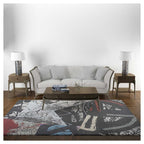 MODERN BLACK AND RED GRAFFITI ART RECTANGULAR RUG