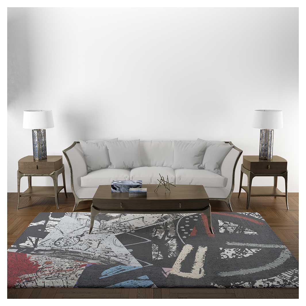 MODERN BLACK AND RED GRAFFITI ART RECTANGULAR RUG