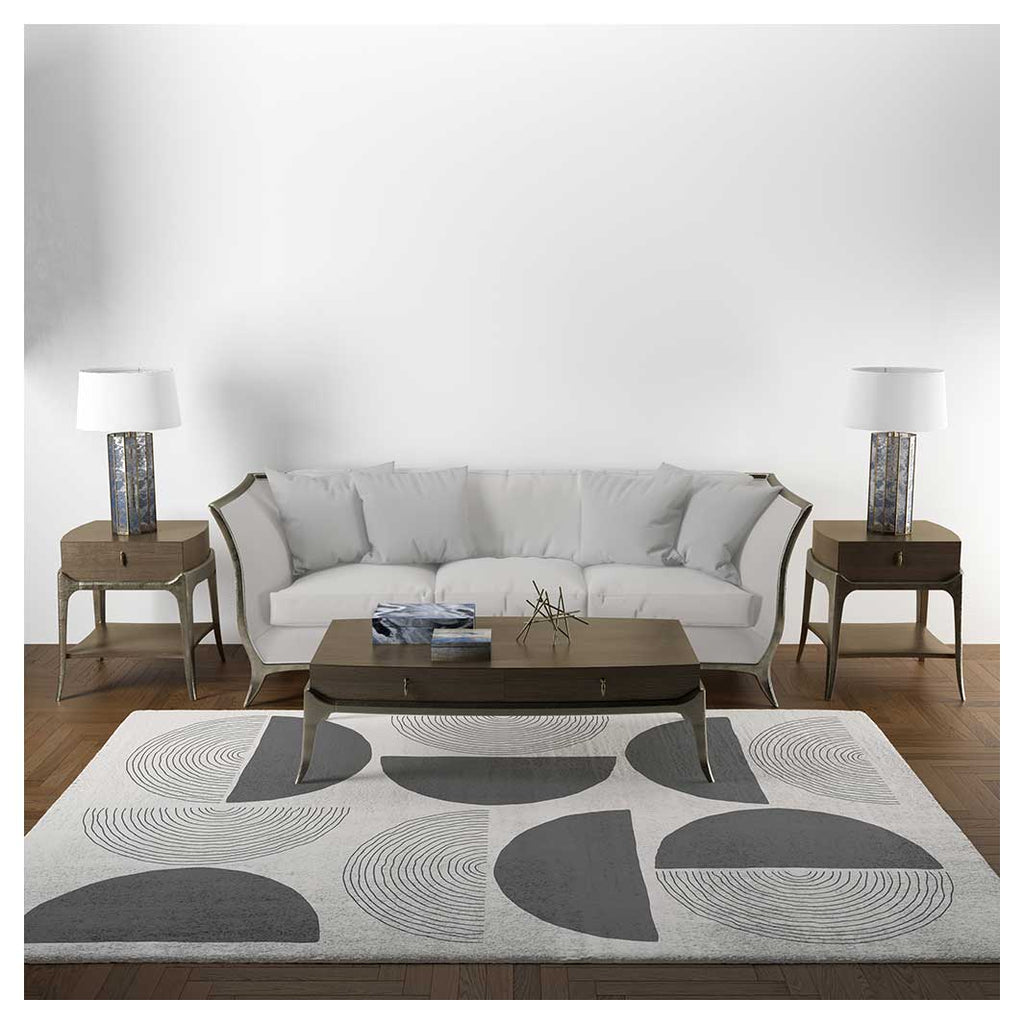 MODERN BLACK MINIMALISTIC ROUND LINE ART RECTANGULAR RUG