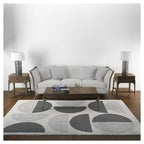 MODERN BLACK MINIMALISTIC ROUND LINE ART RECTANGULAR RUG