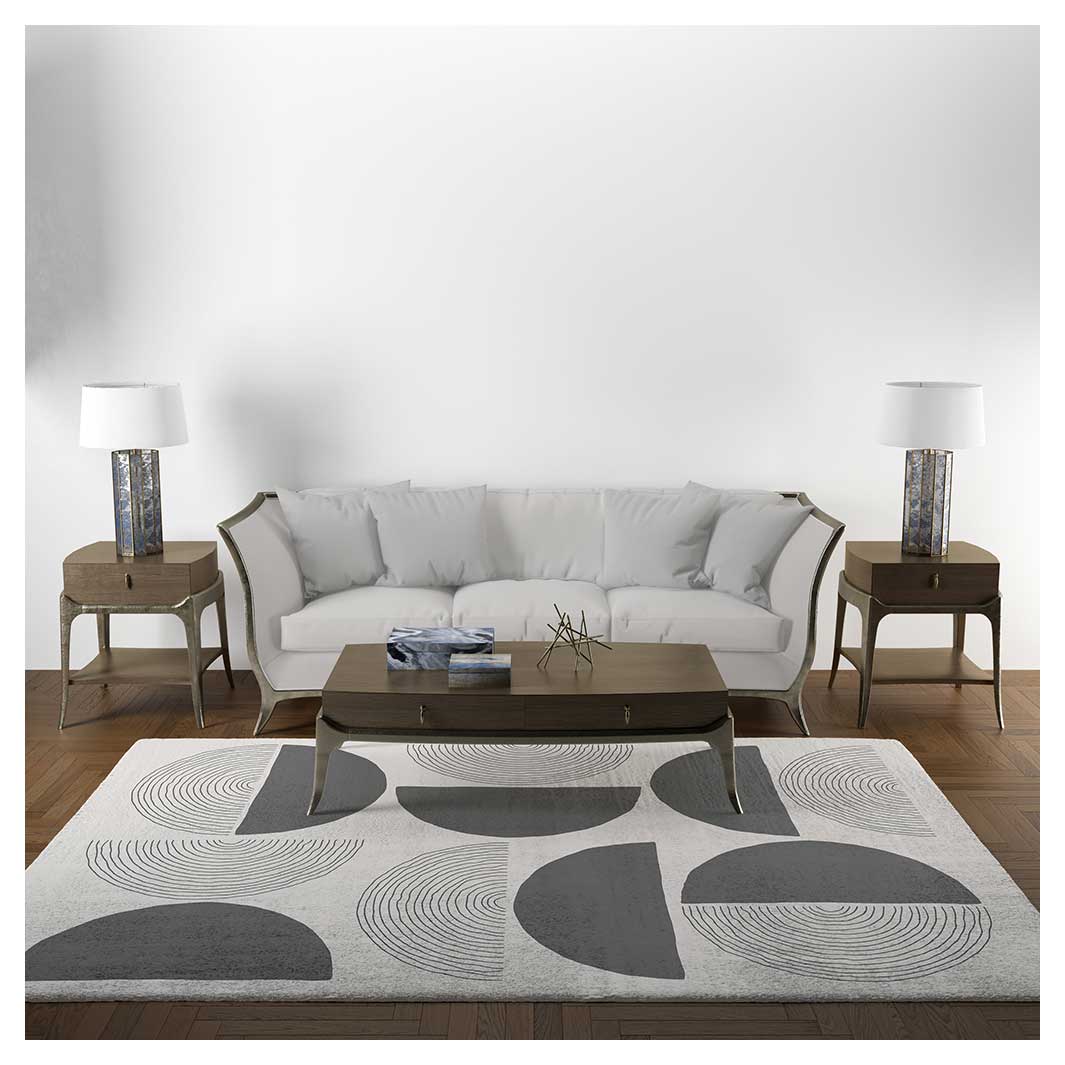 MODERN BLACK MINIMALISTIC ROUND LINE ART RECTANGULAR RUG