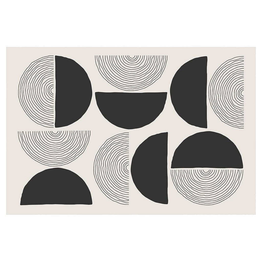 MODERN BLACK MINIMALISTIC ROUND LINE ART RECTANGULAR RUG