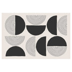 MODERN BLACK MINIMALISTIC ROUND LINE ART RECTANGULAR RUG