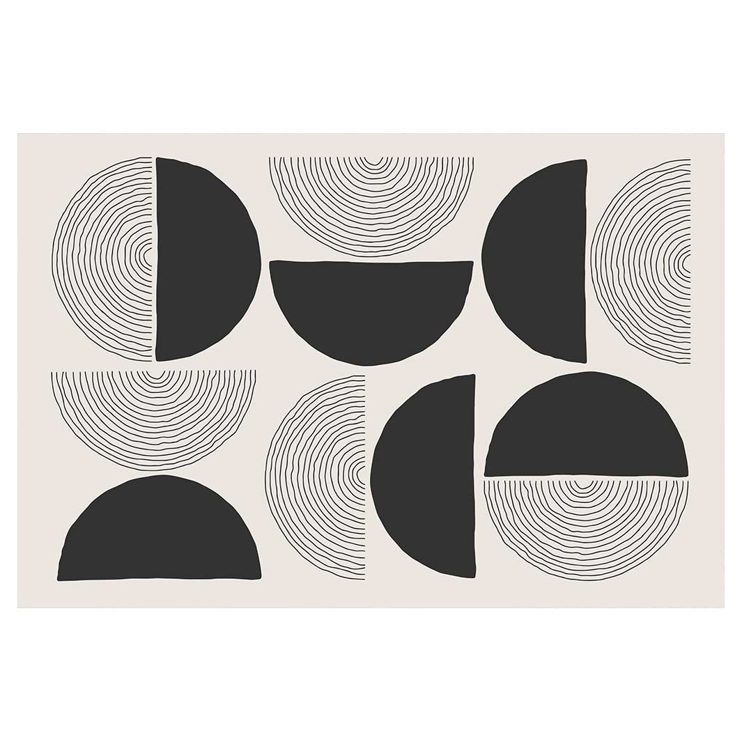 MODERN BLACK MINIMALISTIC ROUND LINE ART RECTANGULAR RUG