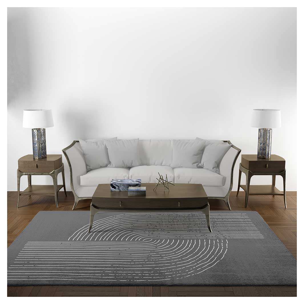 MODERN BEIGE AND BLACK MINIMALISTIC LINE ART RECTANGULAR RUG