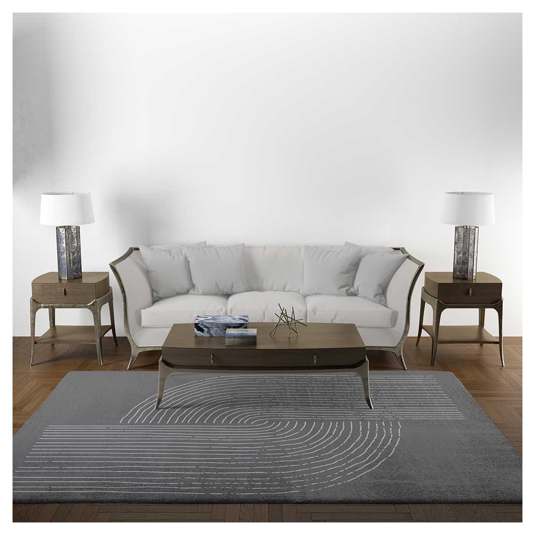 MODERN GREY AND BLACK MINIMALISTIC LINE ART RECTANGULAR RUG