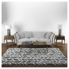 MODERN BLACK AND WHITE TRIBAL PATTERN RECTANGULAR RUG