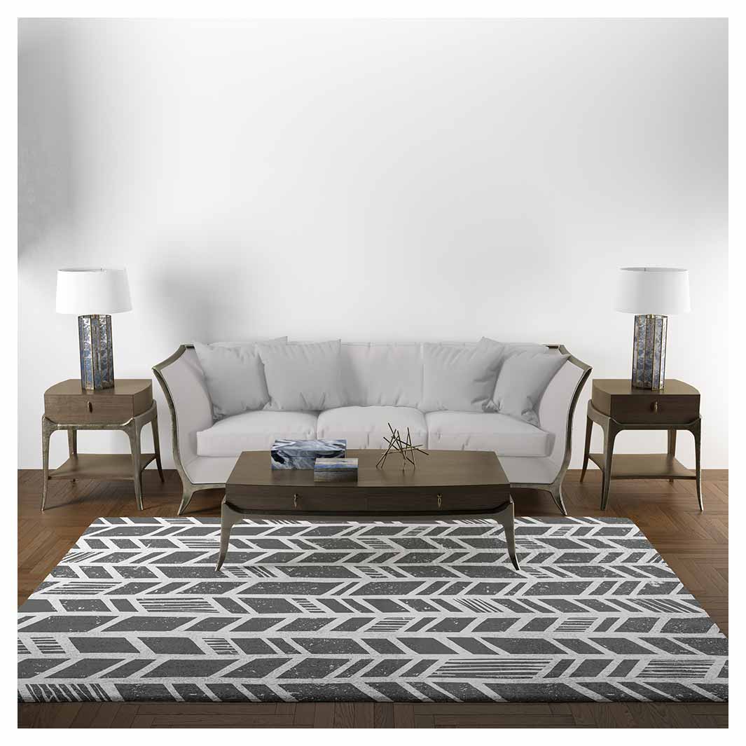 MODERN BLACK AND WHITE TRIBAL PATTERN RECTANGULAR RUG
