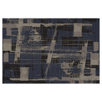 MODERN BLUE DISTRESSED INK LINES RECTANGULAR RUG