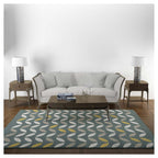 MODERN GREEN MINIMALISTIC SHAPE PATTERN RECTANGULAR RUG
